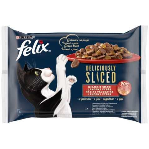 FELIX Deliciously Sliced Wiejskie Smaki mięsne Mokra karma dla kota 4x80 g