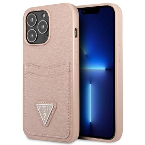 Guess Saffiano Double Card Triangle - Etui iPhone 13 Pro Max (różowy) Guess Saffiano Double Card Triangle - Etui iPhone 13 Pro Max (różowy)