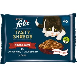 Felix Tasty Shreds Karma dla dorosłych kotów wołowina kurczak w sosie 4x80g