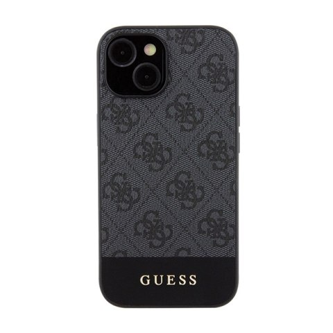 Guess 4G Bottom Stripe Metal Logo Collection - Etui iPhone 15 (szary) Guess 4G Bottom Stripe Metal Logo Collection - Etui iPhone 15 (szary)