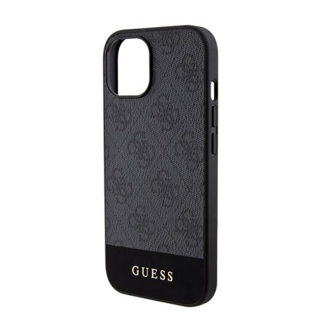 Guess 4G Bottom Stripe Metal Logo Collection - Etui iPhone 15 (szary) Guess 4G Bottom Stripe Metal Logo Collection - Etui iPhone 15 (szary)