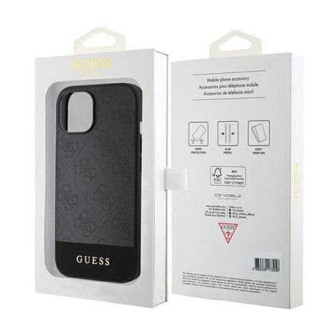 Guess 4G Bottom Stripe Metal Logo Collection - Etui iPhone 15 (szary) Guess 4G Bottom Stripe Metal Logo Collection - Etui iPhone 15 (szary)