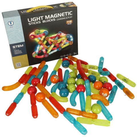 Klocki magnetyczne LED magnetic sticks duże patyczki świecące dla małych dzieci 76 elementów Klocki magnetyczne LED magnetic sticks duże patyczki świecące dla małych dzieci 76 elementów