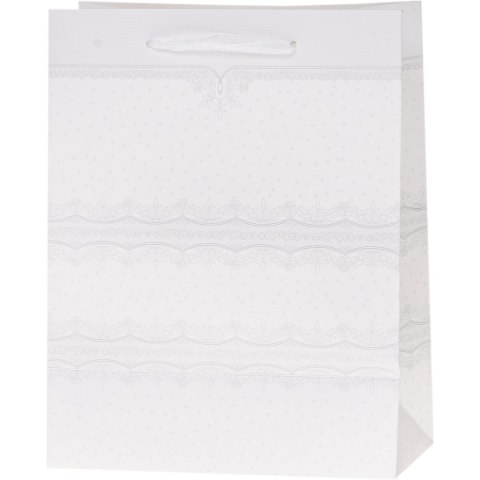 Torebka prezentowa 26x32x12cm Lux brokat BIAŁA A4 ROZETTE Torebka prezentowa 26x32x12cm Lux brokat BIAŁA A4 ROZETTE