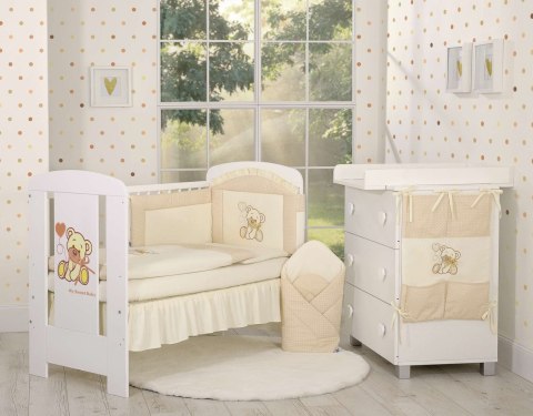 Komplet pościeli dla dzieci 135x100cm z ochraniaczem 3-cz Miś z kokardką kremowy