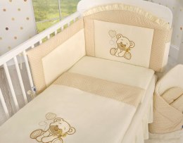 Komplet pościeli dla dzieci 135x100cm z ochraniaczem 3-cz Miś z kokardką kremowy