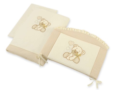 Komplet pościeli dla dzieci 135x100cm z ochraniaczem 3-cz Miś z kokardką kremowy