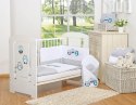 Komplet pościeli dla dzieci 135x100cm z ochraniaczem 3-cz Sówki szare z haftem szaro-turkusowym