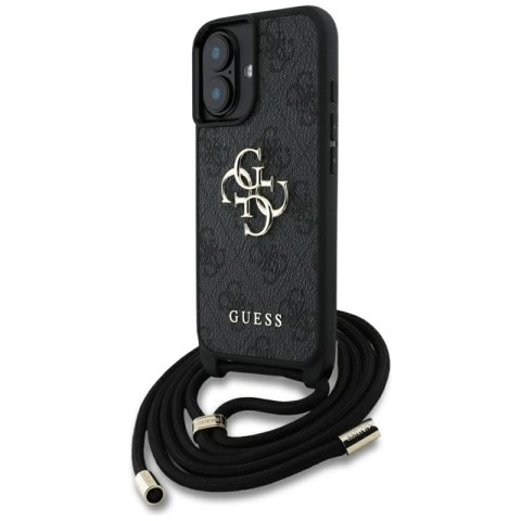 Guess 4G Big Logo Cord Strap Crossbody - Etui do iPhone 16 Plus (czarny) Guess 4G Big Logo Cord Strap Crossbody - Etui do iPhone 16 Plus (czarny)
