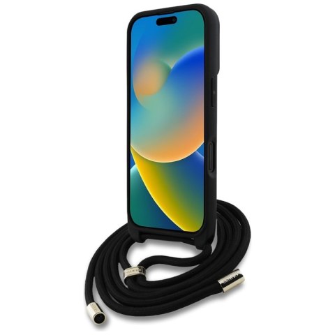 Guess 4G Big Logo Cord Strap Crossbody - Etui do iPhone 16 Plus (czarny) Guess 4G Big Logo Cord Strap Crossbody - Etui do iPhone 16 Plus (czarny)
