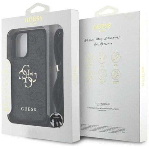 Guess 4G Big Logo Cord Strap Crossbody - Etui do iPhone 16 Plus (czarny) Guess 4G Big Logo Cord Strap Crossbody - Etui do iPhone 16 Plus (czarny)