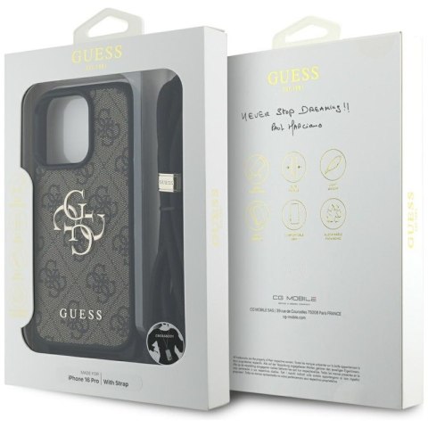 Guess 4G Big Logo Cord Strap Crossbody - Etui do iPhone 16 Pro (brązowy) Guess 4G Big Logo Cord Strap Crossbody - Etui do iPhone 16 Pro (brązowy)