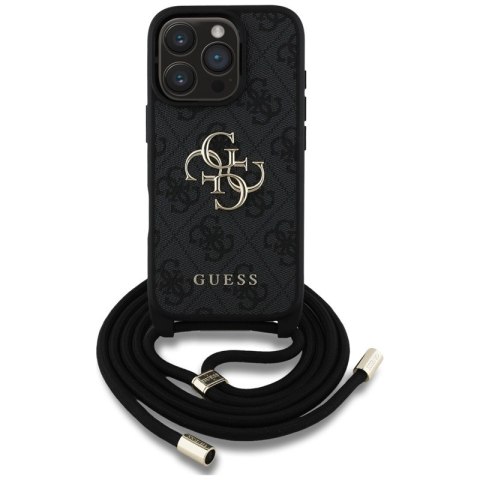 Guess 4G Big Logo Cord Strap Crossbody - Etui do iPhone 16 Pro (czarny) Guess 4G Big Logo Cord Strap Crossbody - Etui do iPhone 16 Pro (czarny)