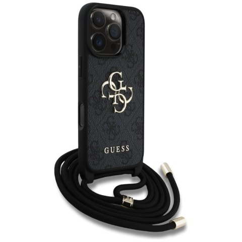 Guess 4G Big Logo Cord Strap Crossbody - Etui do iPhone 16 Pro (czarny) Guess 4G Big Logo Cord Strap Crossbody - Etui do iPhone 16 Pro (czarny)