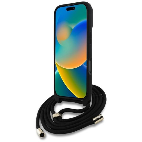 Guess 4G Big Logo Cord Strap Crossbody - Etui do iPhone 16 Pro (czarny) Guess 4G Big Logo Cord Strap Crossbody - Etui do iPhone 16 Pro (czarny)