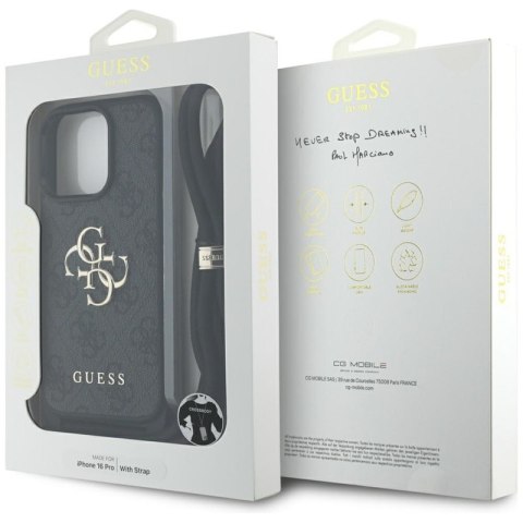 Guess 4G Big Logo Cord Strap Crossbody - Etui do iPhone 16 Pro (czarny) Guess 4G Big Logo Cord Strap Crossbody - Etui do iPhone 16 Pro (czarny)