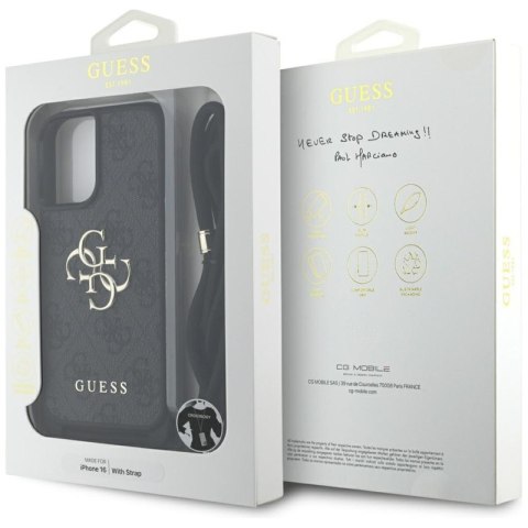Guess 4G Big Logo Cord Strap Crossbody - Etui do iPhone 16 (czarny) Guess 4G Big Logo Cord Strap Crossbody - Etui do iPhone 16 (czarny)