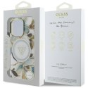 Guess Glitter Flowers Triangle Buttons MagSafe - Etui do iPhone 16 Pro Max (biały)