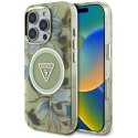 Guess Glitter Flowers Triangle Buttons MagSafe - Etui do iPhone 16 Pro Max (zielony)