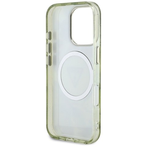 Guess Glitter Flowers Triangle Buttons MagSafe - Etui do iPhone 16 Pro Max (zielony) Guess Glitter Flowers Triangle Buttons MagSafe - Etui do iPhone 16 Pro Max (zielony)