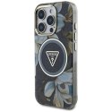 Guess Glitter Flowers Triangle Buttons MagSafe - Etui do iPhone 16 Pro (czarny)
