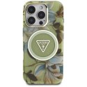 Guess Glitter Flowers Triangle Buttons MagSafe - Etui do iPhone 16 Pro (zielony)