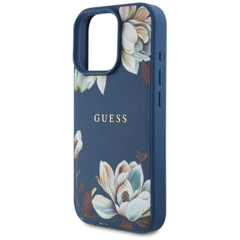 Guess Grained Printed Flower Pattern MagSafe - Etui do iPhone 16 Pro Max (niebieski) Guess Grained Printed Flower Pattern MagSafe - Etui do iPhone 16 Pro Max (niebieski)