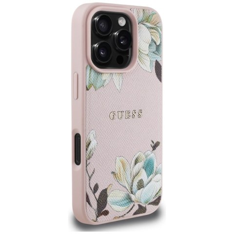 Guess Grained Printed Flower Pattern MagSafe - Etui do iPhone 16 Pro Max (różowy) Guess Grained Printed Flower Pattern MagSafe - Etui do iPhone 16 Pro Max (różowy)