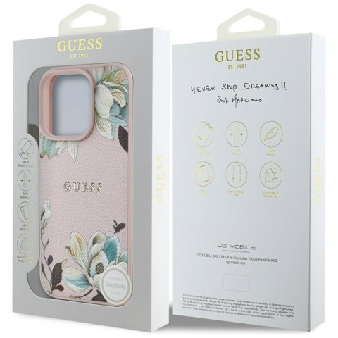 Guess Grained Printed Flower Pattern MagSafe - Etui do iPhone 16 Pro Max (różowy) Guess Grained Printed Flower Pattern MagSafe - Etui do iPhone 16 Pro Max (różowy)