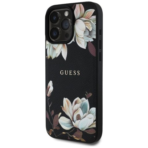 Guess Grained Printed Flower Pattern MagSafe - Etui do iPhone 16 Pro (czarny) Guess Grained Printed Flower Pattern MagSafe - Etui do iPhone 16 Pro (czarny)