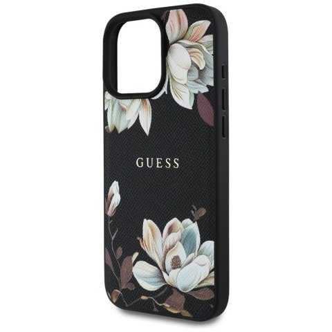 Guess Grained Printed Flower Pattern MagSafe - Etui do iPhone 16 Pro (czarny) Guess Grained Printed Flower Pattern MagSafe - Etui do iPhone 16 Pro (czarny)