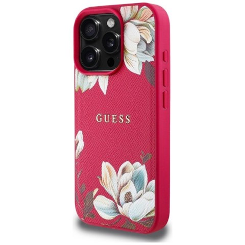 Guess Grained Printed Flower Pattern MagSafe - Etui do iPhone 16 Pro (fuksja)