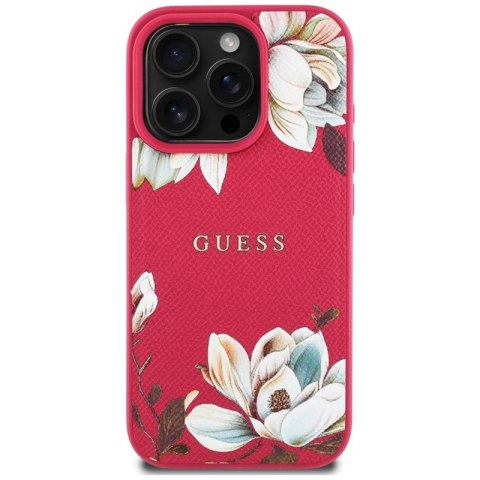 Guess Grained Printed Flower Pattern MagSafe - Etui do iPhone 16 Pro (fuksja)