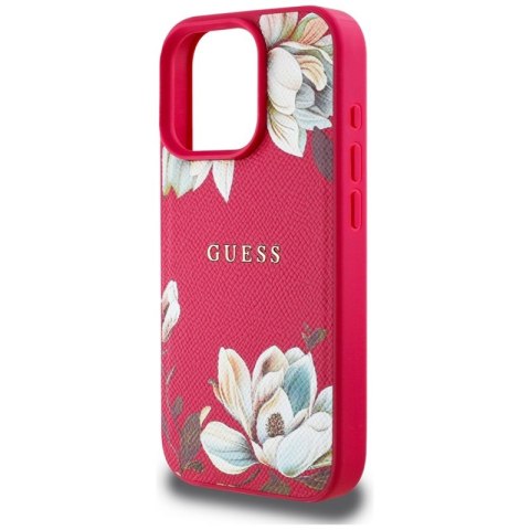 Guess Grained Printed Flower Pattern MagSafe - Etui do iPhone 16 Pro (fuksja)