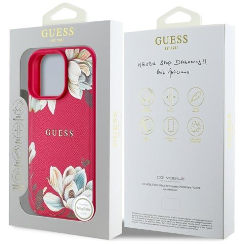Guess Grained Printed Flower Pattern MagSafe - Etui do iPhone 16 Pro (fuksja)