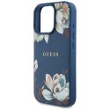Guess Grained Printed Flower Pattern MagSafe - Etui do iPhone 16 Pro (niebieski)