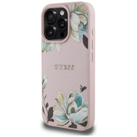 Guess Grained Printed Flower Pattern MagSafe - Etui do iPhone 16 Pro (różowy) Guess Grained Printed Flower Pattern MagSafe - Etui do iPhone 16 Pro (różowy)