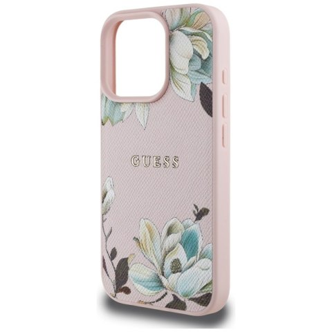 Guess Grained Printed Flower Pattern MagSafe - Etui do iPhone 16 Pro (różowy) Guess Grained Printed Flower Pattern MagSafe - Etui do iPhone 16 Pro (różowy)
