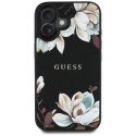 Guess Grained Printed Flower Pattern MagSafe - Etui do iPhone 16 (czarny)