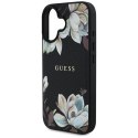 Guess Grained Printed Flower Pattern MagSafe - Etui do iPhone 16 (czarny)