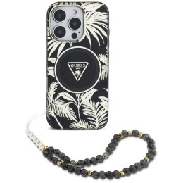 Guess Palm Trees Triangle Pearl Strap MagSafe - Etui do iPhone 16 Pro Max (czarny)