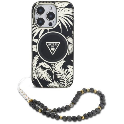 Guess Palm Trees Triangle Pearl Strap MagSafe - Etui do iPhone 16 Pro (czarny) Guess Palm Trees Triangle Pearl Strap MagSafe - Etui do iPhone 16 Pro (czarny)