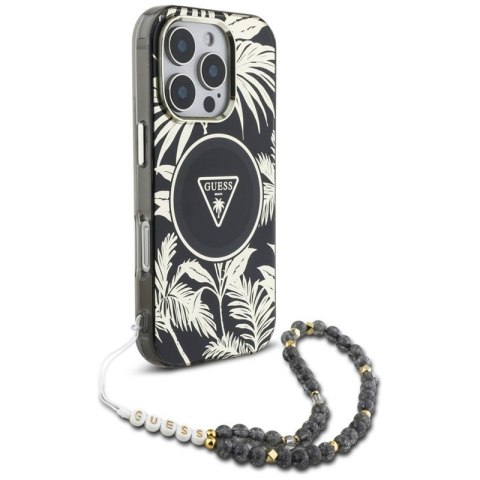 Guess Palm Trees Triangle Pearl Strap MagSafe - Etui do iPhone 16 Pro (czarny) Guess Palm Trees Triangle Pearl Strap MagSafe - Etui do iPhone 16 Pro (czarny)
