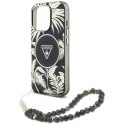 Guess Palm Trees Triangle Pearl Strap MagSafe - Etui do iPhone 16 Pro (czarny)
