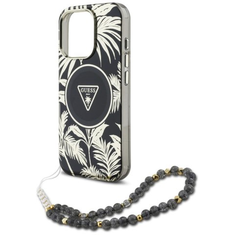 Guess Palm Trees Triangle Pearl Strap MagSafe - Etui do iPhone 16 Pro (czarny) Guess Palm Trees Triangle Pearl Strap MagSafe - Etui do iPhone 16 Pro (czarny)