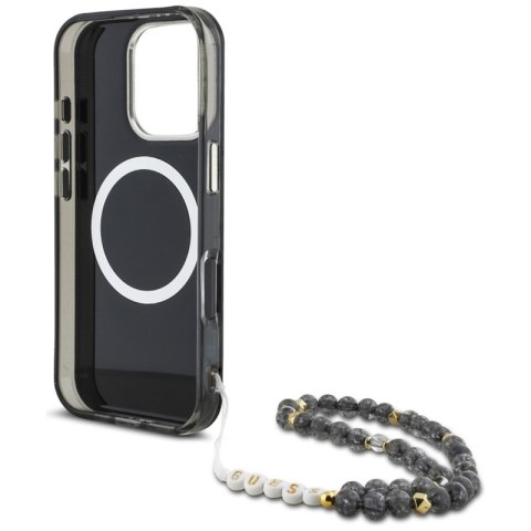 Guess Palm Trees Triangle Pearl Strap MagSafe - Etui do iPhone 16 Pro (czarny) Guess Palm Trees Triangle Pearl Strap MagSafe - Etui do iPhone 16 Pro (czarny)