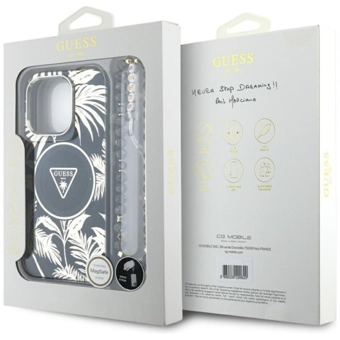 Guess Palm Trees Triangle Pearl Strap MagSafe - Etui do iPhone 16 Pro (czarny) Guess Palm Trees Triangle Pearl Strap MagSafe - Etui do iPhone 16 Pro (czarny)