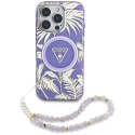 Guess Palm Trees Triangle Pearl Strap MagSafe - Etui do iPhone 16 Pro (fioletowy)