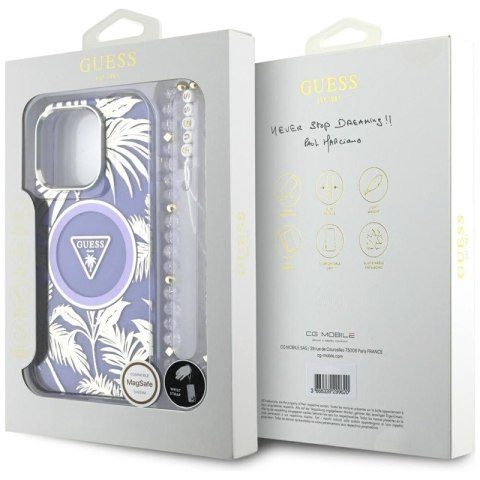 Guess Palm Trees Triangle Pearl Strap MagSafe - Etui do iPhone 16 Pro (fioletowy)