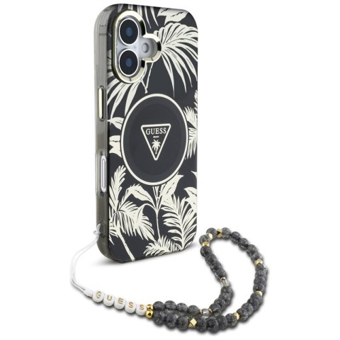 Guess Palm Trees Triangle Pearl Strap MagSafe - Etui do iPhone 16 (czarny) Guess Palm Trees Triangle Pearl Strap MagSafe - Etui do iPhone 16 (czarny)